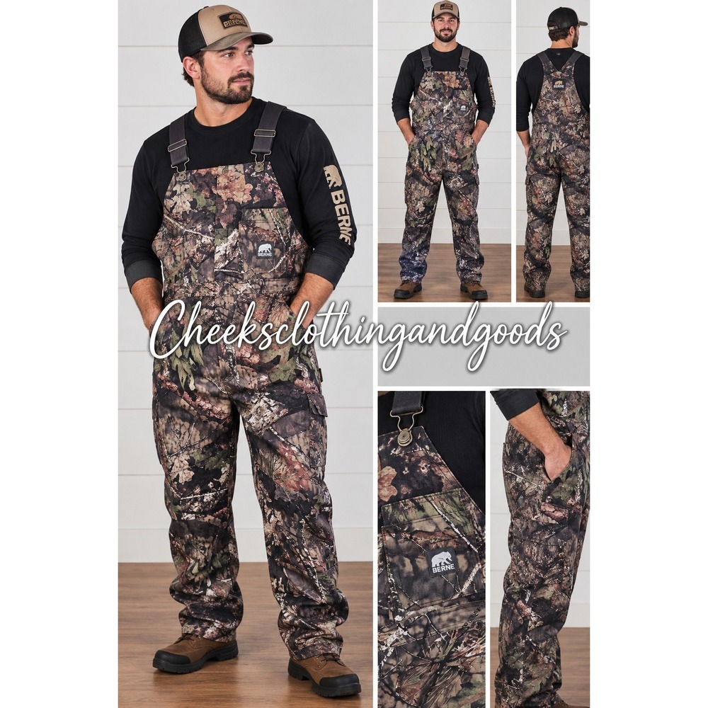 NWT Berne Camo Bib Overalls Mens MEDIUM Mossy Oak Break-Up Country